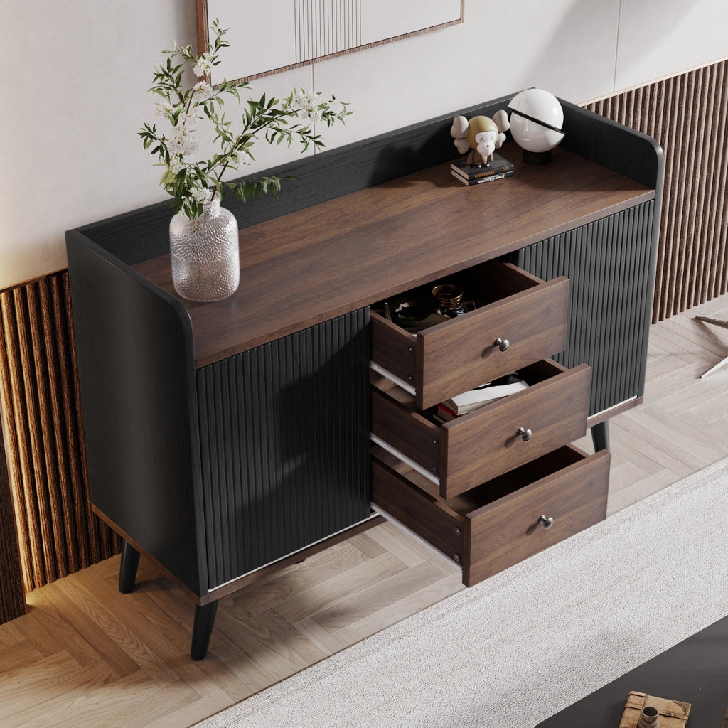 Credenza e Madia con 2 Ante Scorrevoli; 3 Cassetti; Ripiani Regolabili; Stile Moderno; in Pannelli di Particelle; 117;5??40??80 cm; Nero