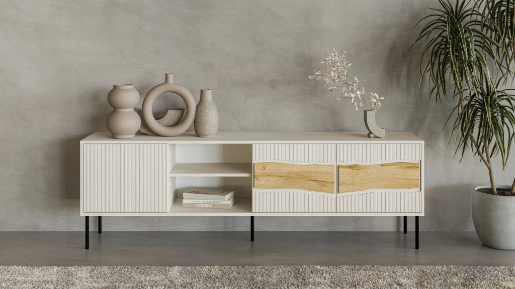 Luvinate, Mobile Porta tv 2 Ripiani, 190x40x61.5h cm Beige