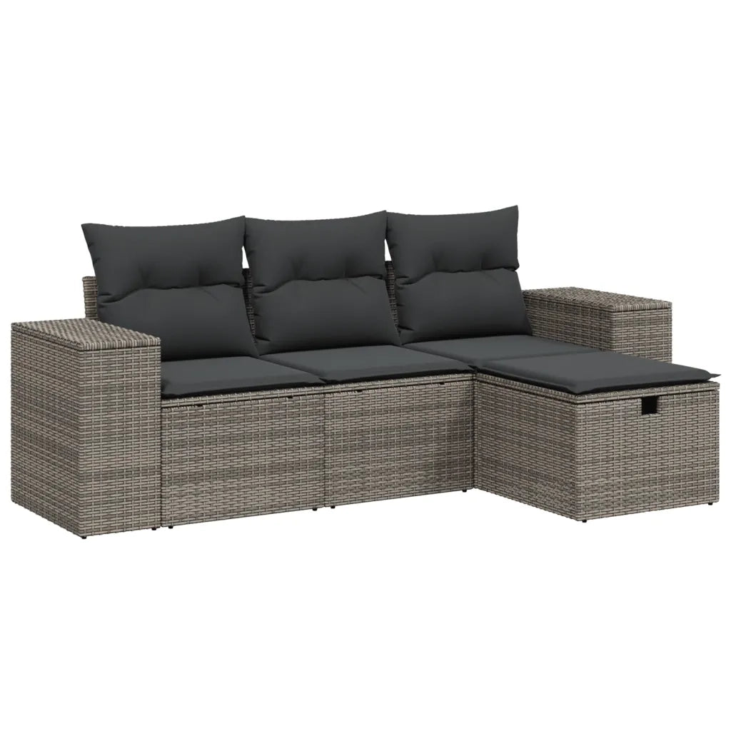 Set Divani da Giardino 4 pz con Cuscini in Polyrattan Grigio