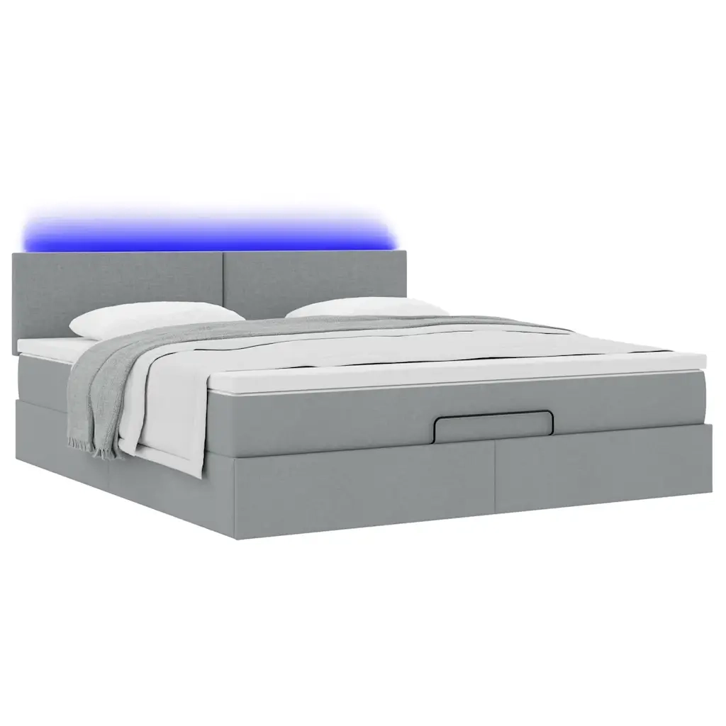 Pouf Letto con Materasso e LED Grigio Chiaro 180x200cm Tessuto
