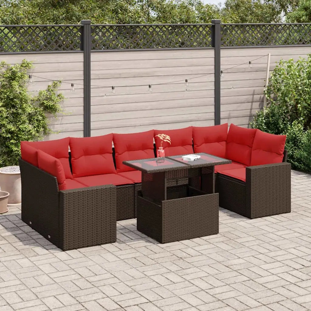 Set Divani Giardino 8 pz con Cuscini Marrone Polyrattan Acacia 3326285