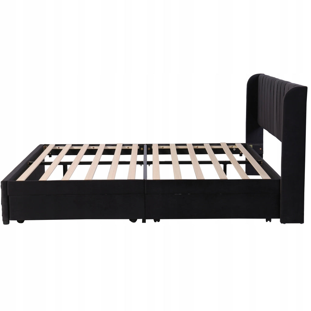 Letto imbottito 180x200 - Xylo - 2 cassetti nero velluto