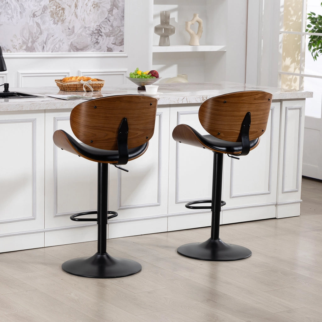 Sgabello da bar girevole e regolabile in altezza in PU nero; schienale ergonomico