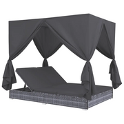 Lettino Prendisole con Tende in Polyrattan Grigiocod mxl 94709