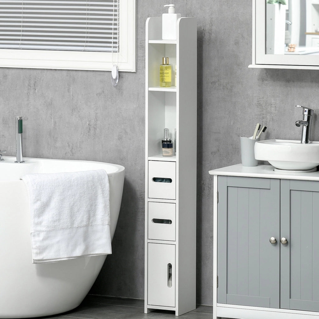Mobile a Colonna con Mensole e Armadietti 15x17x120 cm in MDF e Legno Truciolare Bianco