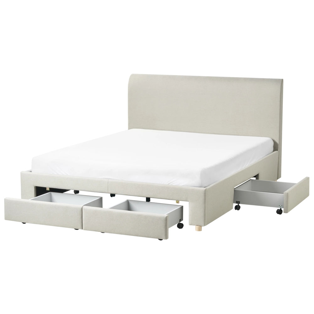 Letto con cassetti imbottito in tessuto 160 x 200 cm con rete a doghe design moderno scandinavo beige