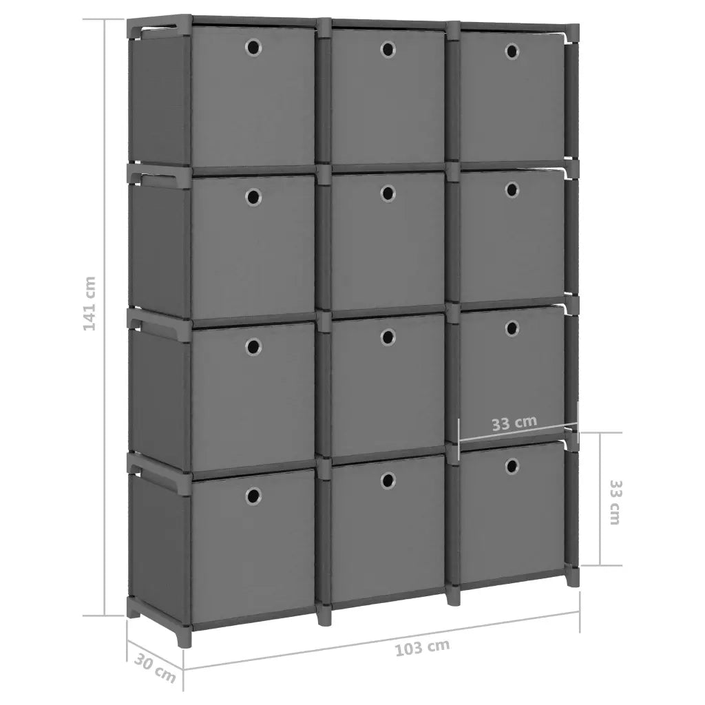 Mensola con 12 Scatole a Cubo Grigia 103x30x141 cm in Tessuto cod mxl 11531