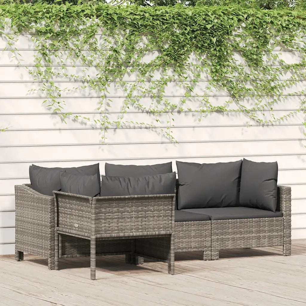 Set da giardino 4 pezzi con cuscini grigio in polyrattan 362688