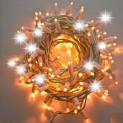 Catena cielo stellato stringa per decorazioni natalizie matrimonio married 100 led cavo bianco 10 mt prolungabili 80 led luce calda + 20 flash luce bianca fredda