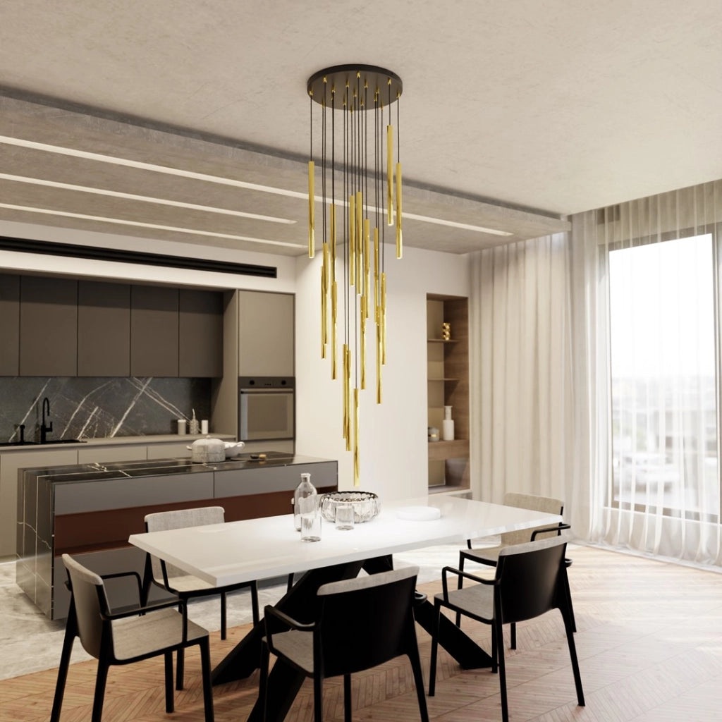 Lampadario glamour SELTER oro/nero regolabile 17xG9 Emibig