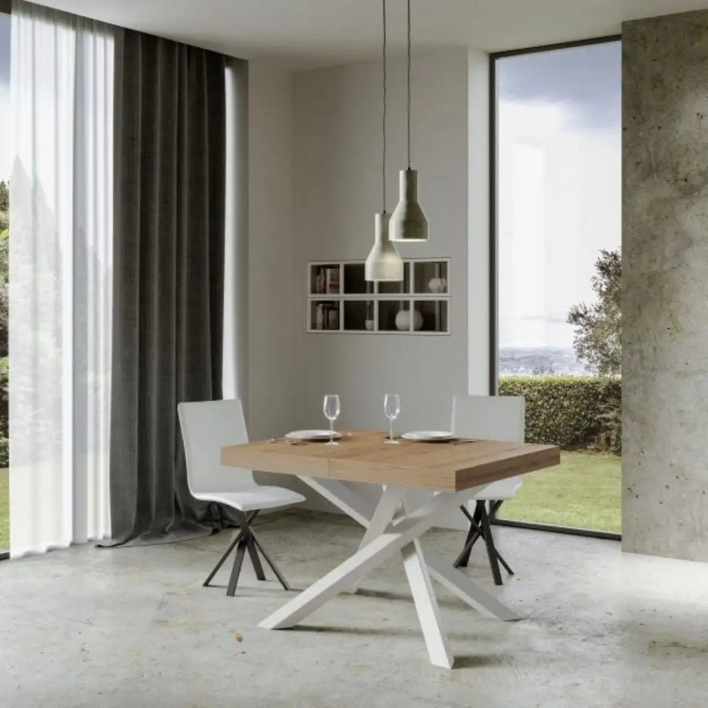 Tavolo allungabile 130/234x90 cm Volantis Premium colore quercia natura gambe bianche