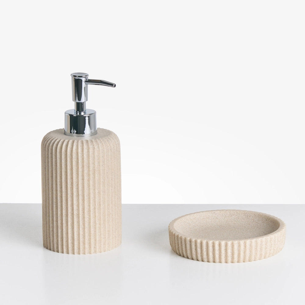 Set di 5 accessori in poliresina beige chiaro per il bagno stile elegante semplice