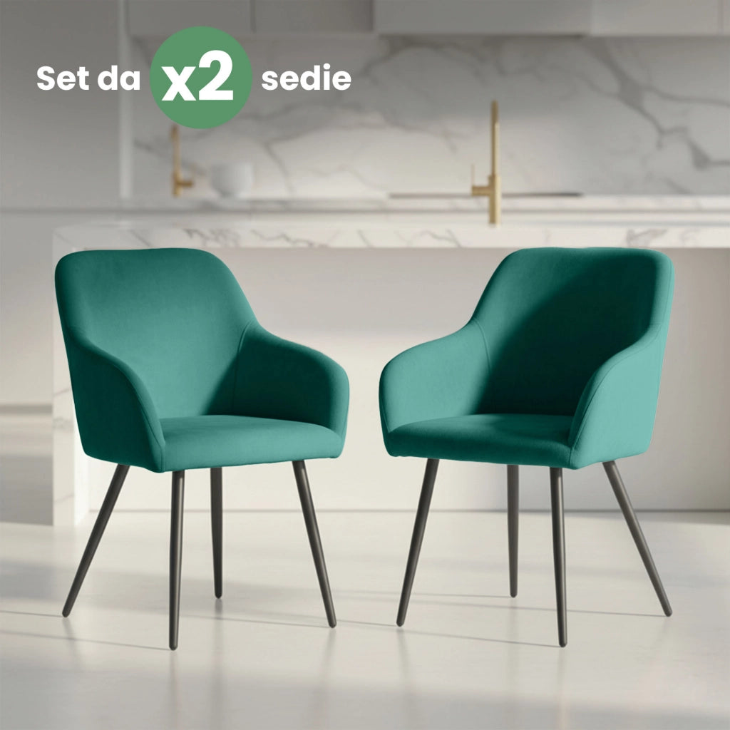 Set di 2 Sedie in velluto liscio ESTELLE Verde Bottiglia gambe nere