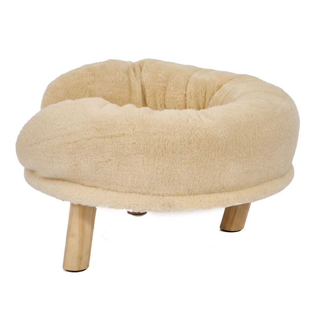 Sofa per Gatti 50×40×24 cm Beige con Bordo Avvolgente; Fondo Antiscivolo e Struttura Confortevole