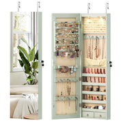 Mobiletto portagioie da parete 120 x 36 x 10 cm con specchio e luce LED design moderno in MDF verde chiaro 20_0010331