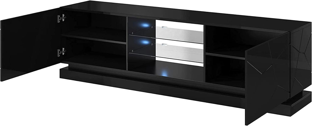 MOBILE TV SOGGIORNO CON LED BLU MODELLO QIU 200X42X57H NERO LUCIDO