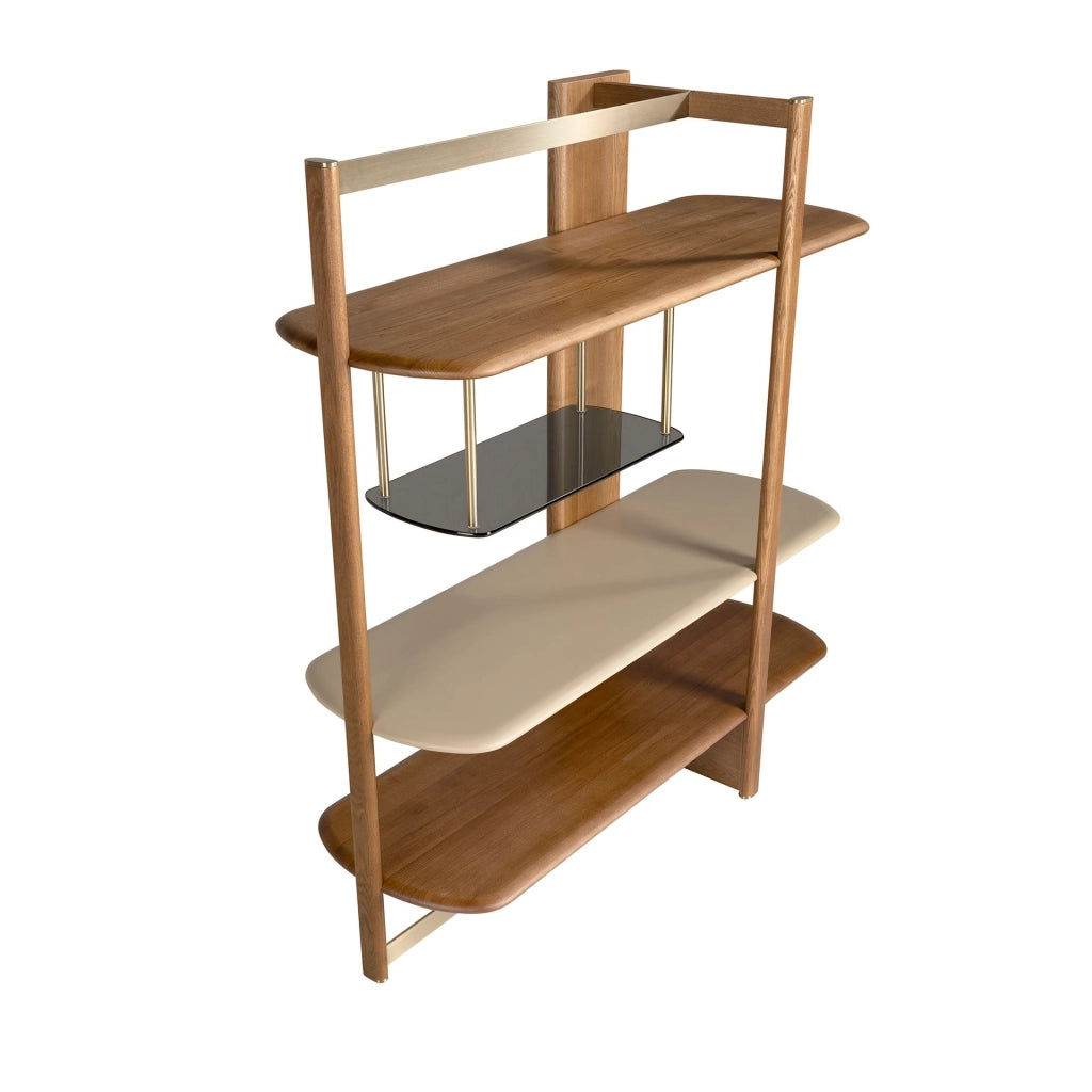 Libreria rettangolare destra in noce chiaro e legno color greige
