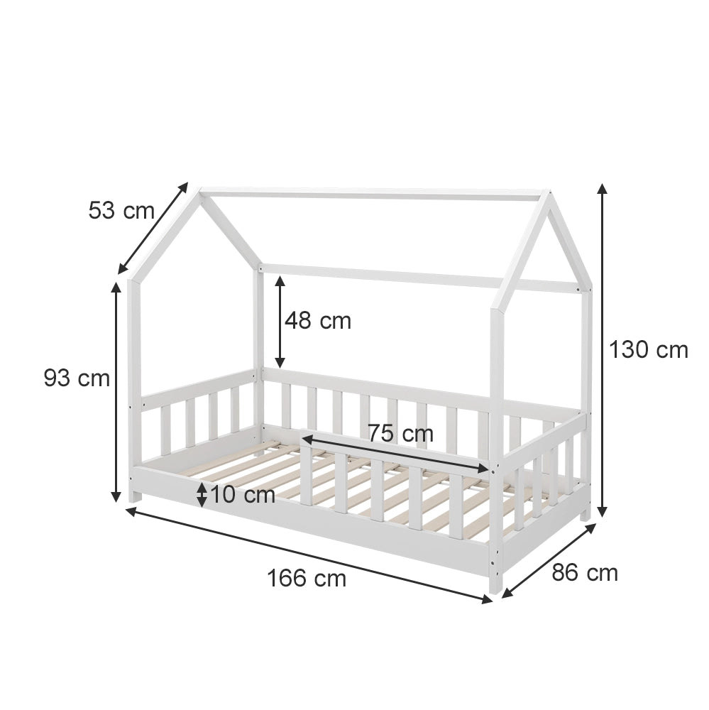 Vitalispa Letto montessori bambini Bianco 80x160 cm con protezione anticaduta