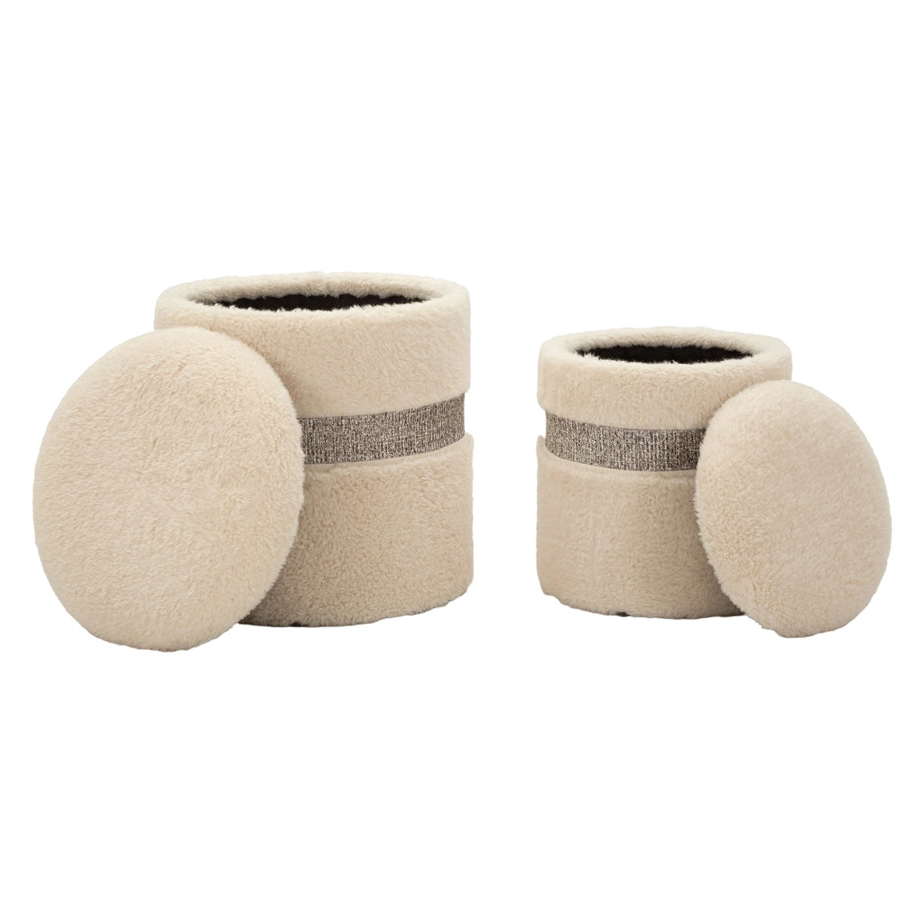 Luder, Pouf Contenitore set da 2, 40x40x47h cm Bianco Crema
