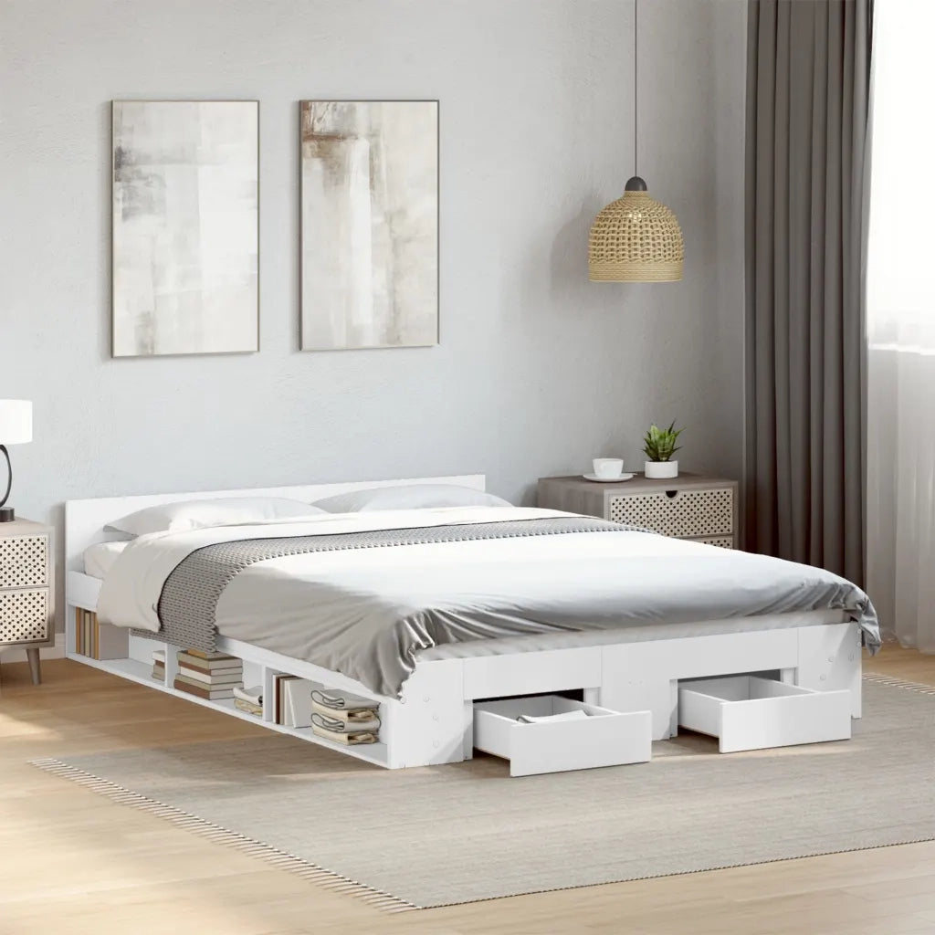 Letto matrimoniale | Letto per adulti | Giroletto con Cassetti Bianco 120x200 cm in Legno Multistrato
