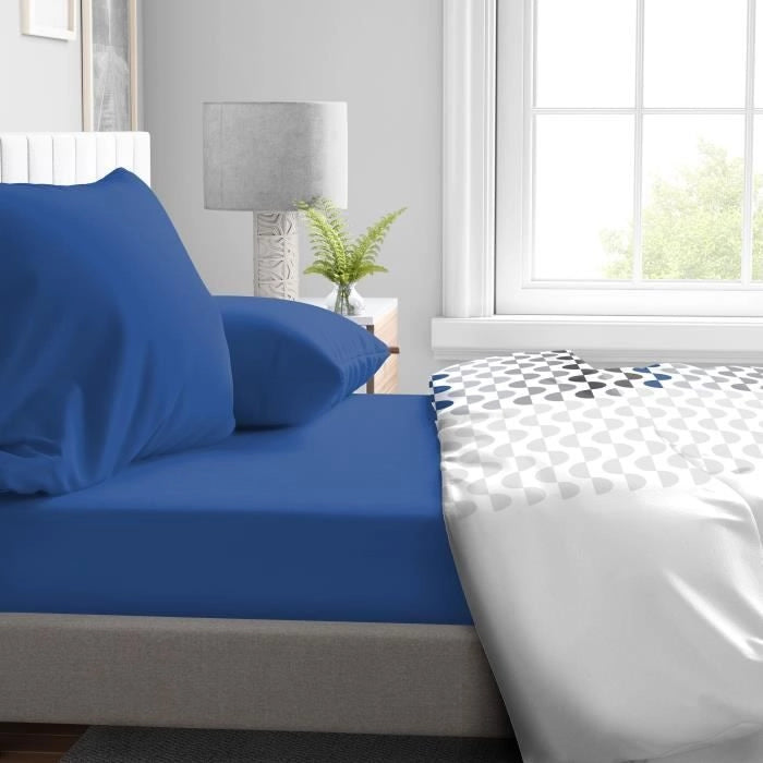Lenzuolo con angoli - HOME LINGE PASSION - HP71763 - 90 x 190 cm + cuffia 30 cm - Microfibra - 82 g - Blu