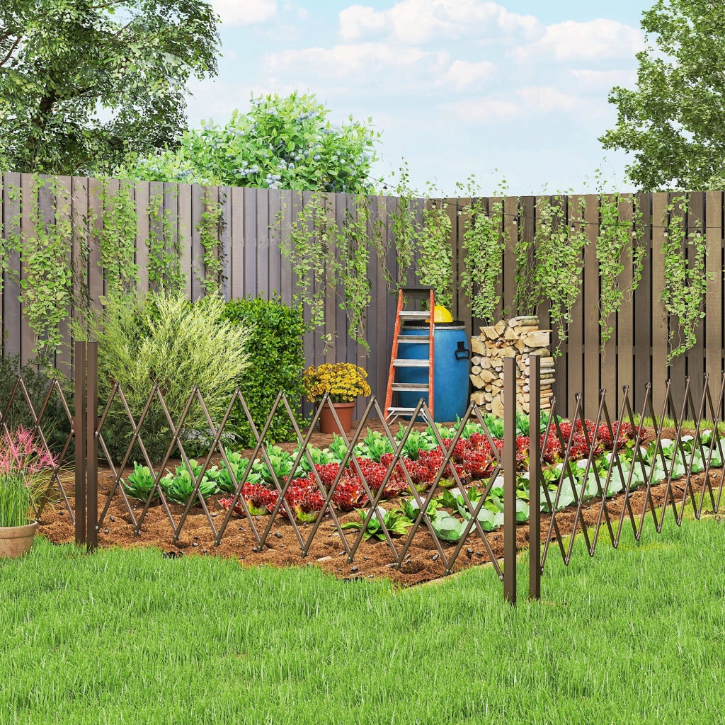 Recinzione per Giardino a Larghezza Regolabile, in Metallo e Alluminio, 250x31x103.5 cm, Marrone