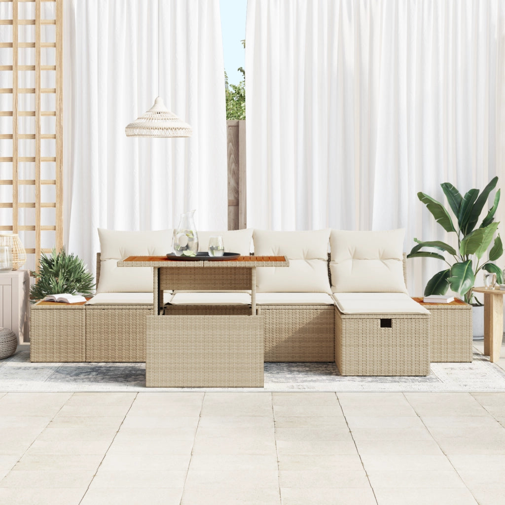 Set di Divani da Giardino con Cuscini 6 Pezzi Beige Rattan Poliestere