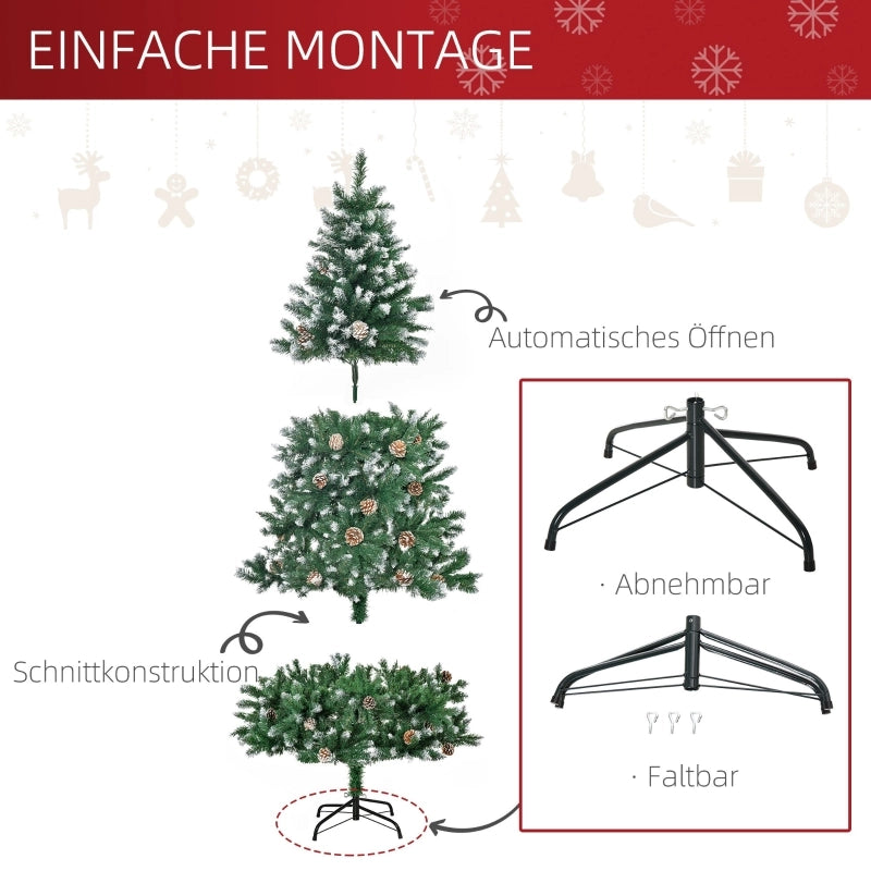 Albero di Natale artificiale da 180 cm, a forma di pino, con 59 pigne, neve e 1111 punte, per uso interno.