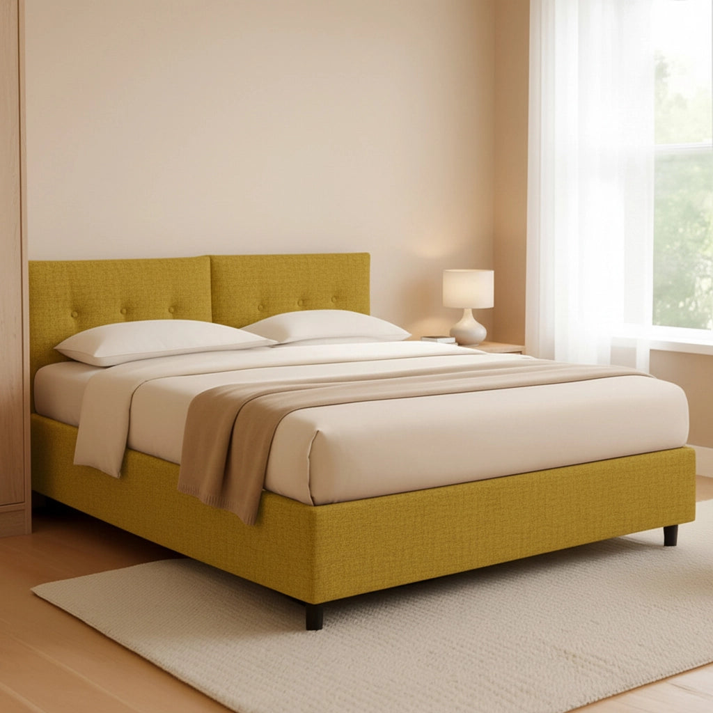 York, Letto Piazza e Mezza Sfoderabile Made in Italy, Giallo Ocra