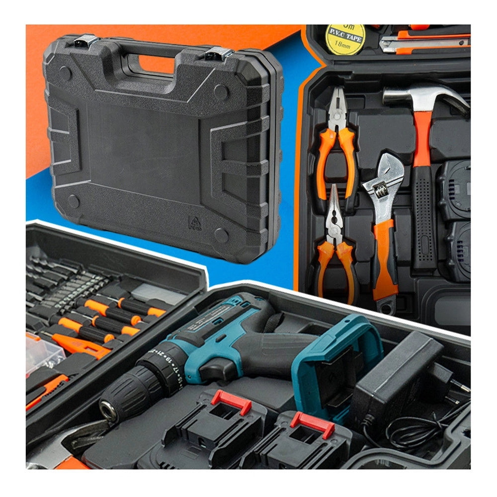 Trade Shop - Kit Da 100 Pezzi Completo Di Attrezzi Con Trapano Avvitatore A Batteria Valigietta -