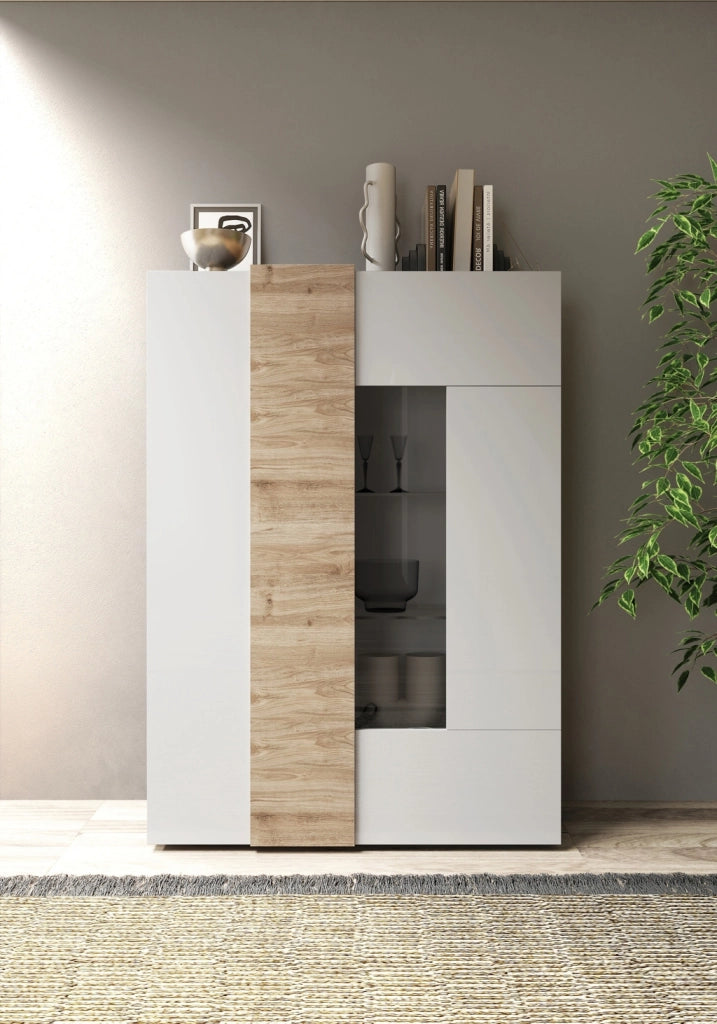 Credenza/Vetrina MACON bianco/rovere miele