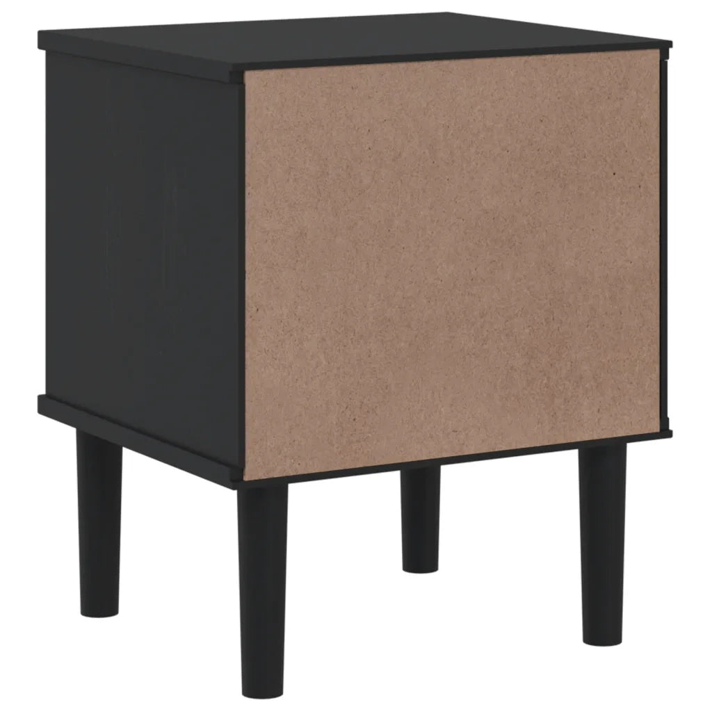 Comodino SENJA Nero Aspetto Rattan 40x35x48 cm in Legno di Pino 358012