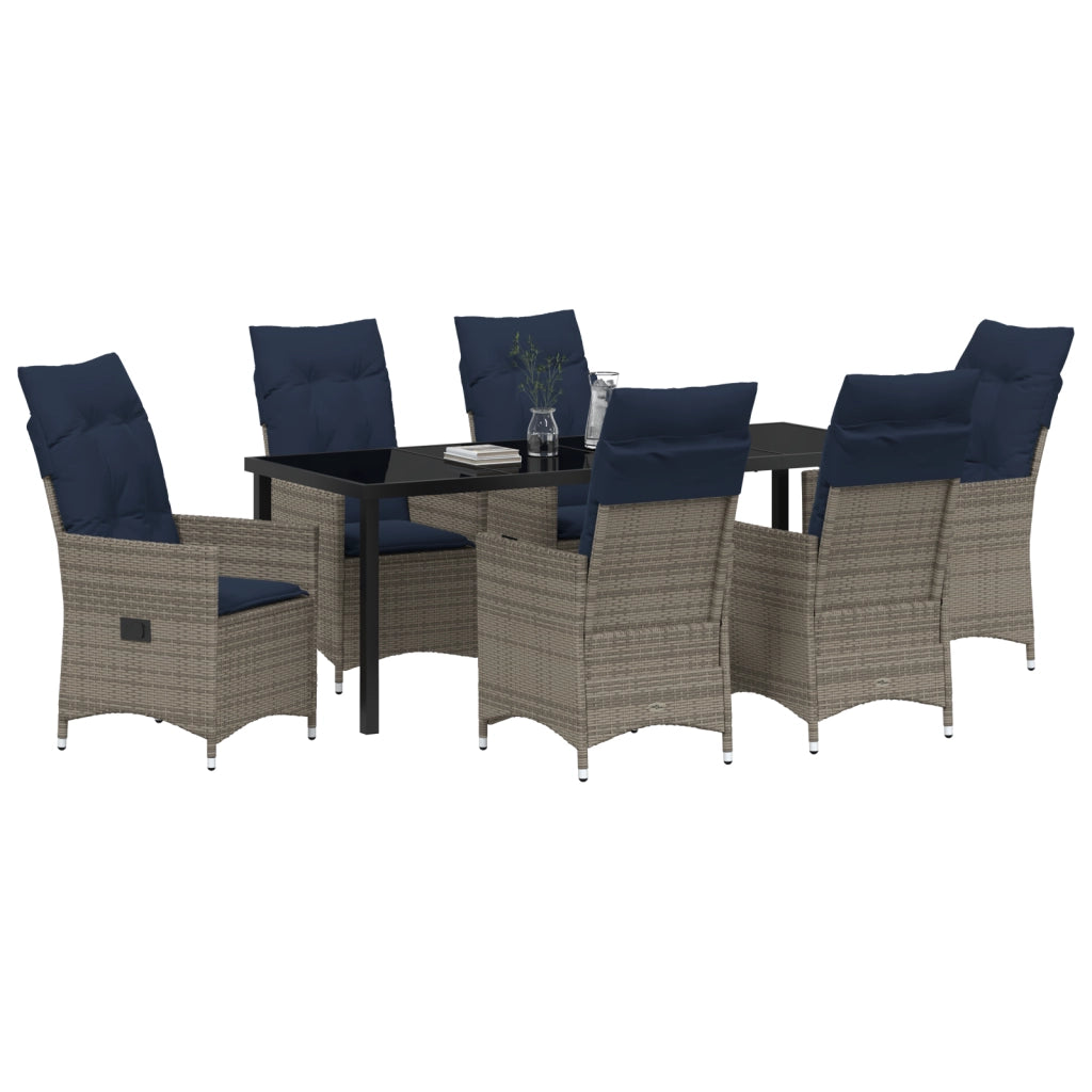 Set da pranzo da giardino 7 pezzi  con cuscini in rattan grigio
