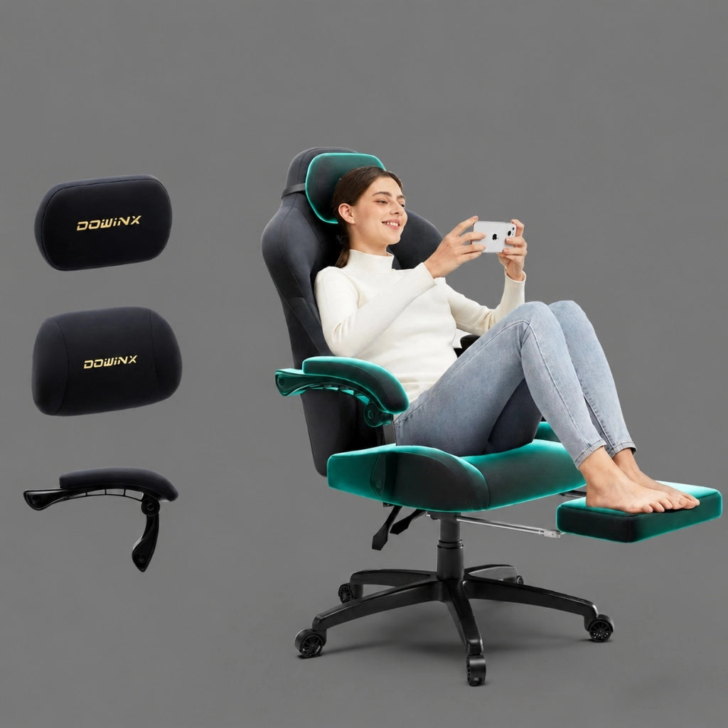 Sedia Gaming DOWINX Nero Chiaro con Molle Insacchettate; Poggiapiedi e Reclinazione 160°