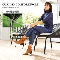 Set da Giardino con 2 Sedie con Cuscino e Tavolino da Caffè in Acciaio e Rattan PE, Nero