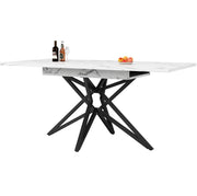 Tavolo da pranzo allungabile 120/160x80x76 cm; MDF e metallo; bianco; effetto marmo