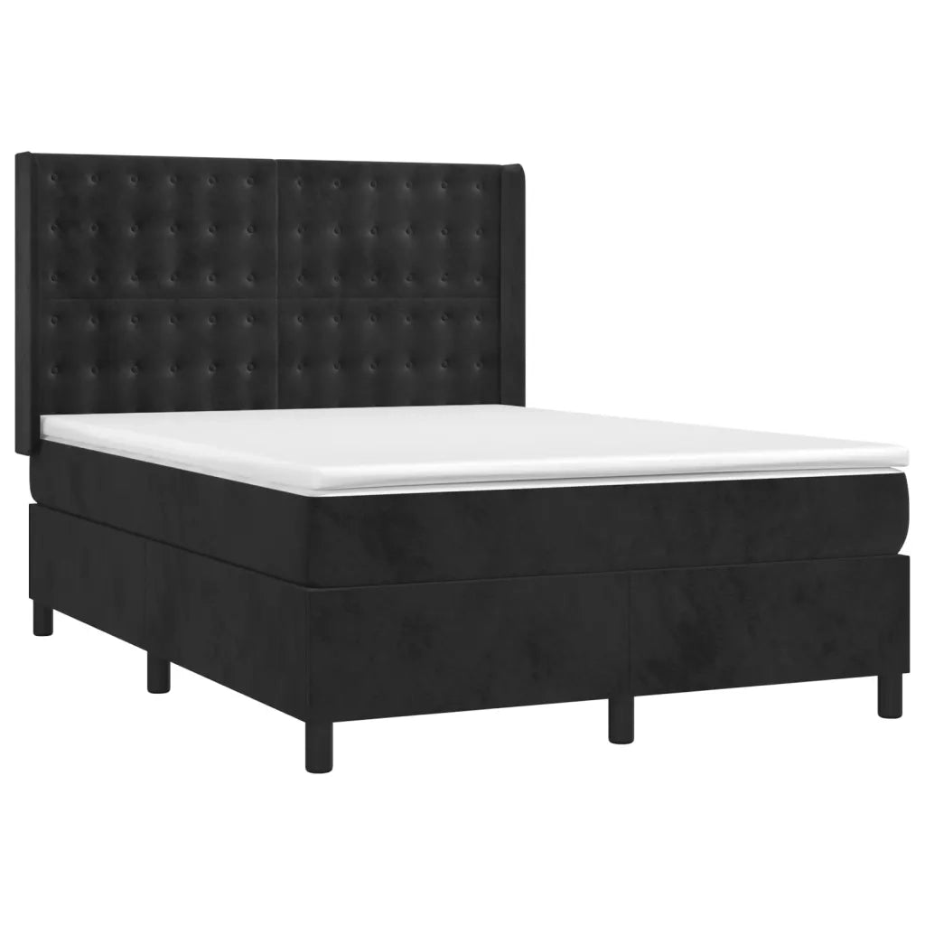 Letto a Molle con Materasso e LED Nero 140x200 cm in Velluto 3139807