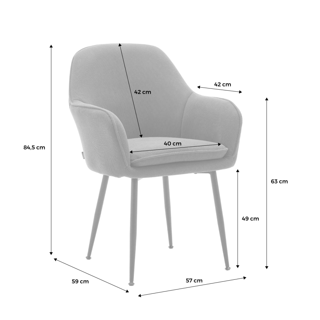 Set 4 poltrone in velluto a coste con gambe in metallo, camel