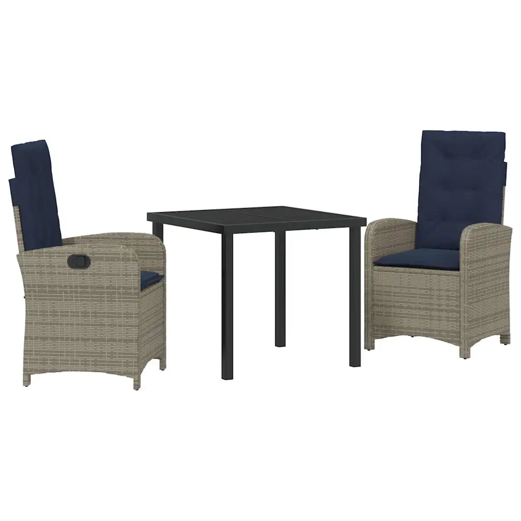 Set da Pranzo per Giardino con cuscino 3 pcs Grigio polyrattan