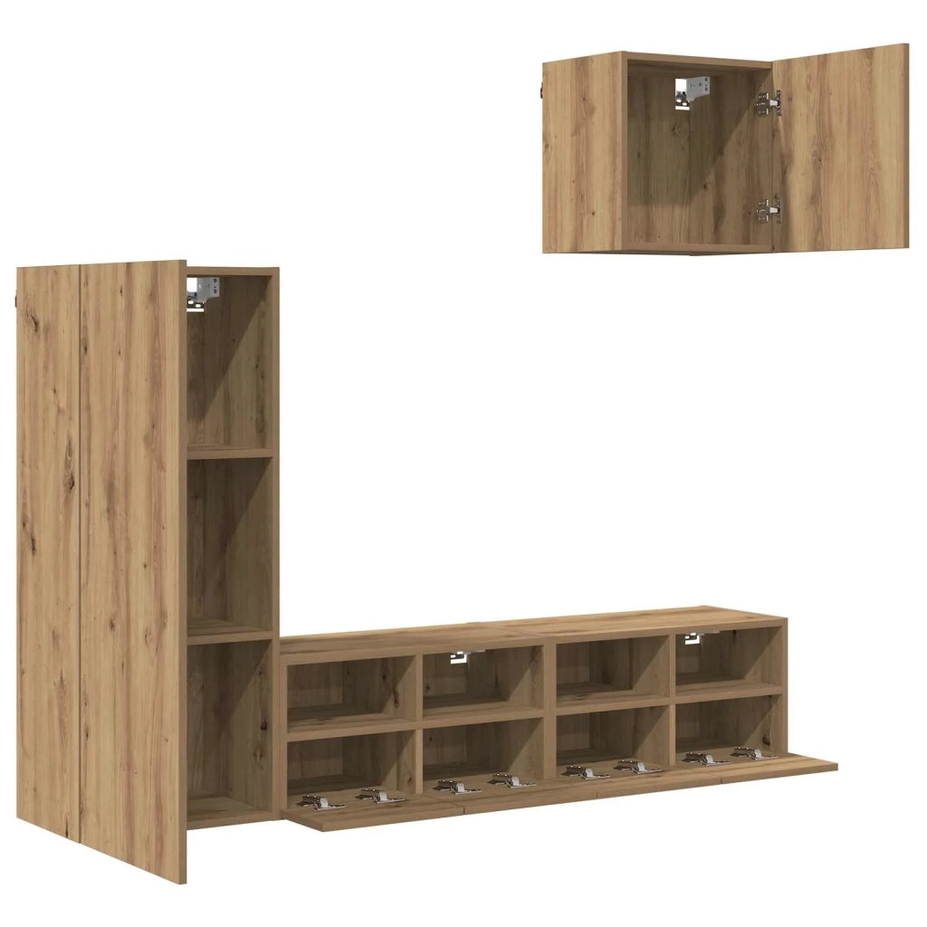Unità per TV a Muro 4 pz Rovere artigianale 3402780