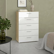 Cassettiera Alf, Settimino multiuso, Comò camera da letto, Mobile con cassetti, 70x40 h102 cm, Quercia e Bianco lucido
