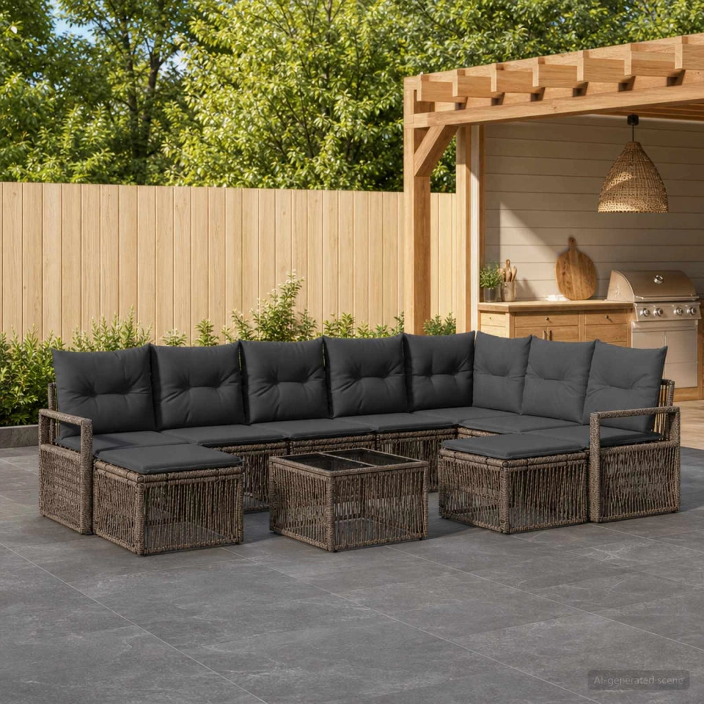 Set Divano da Giardino 10 pz Grigio polyrattan 3435902