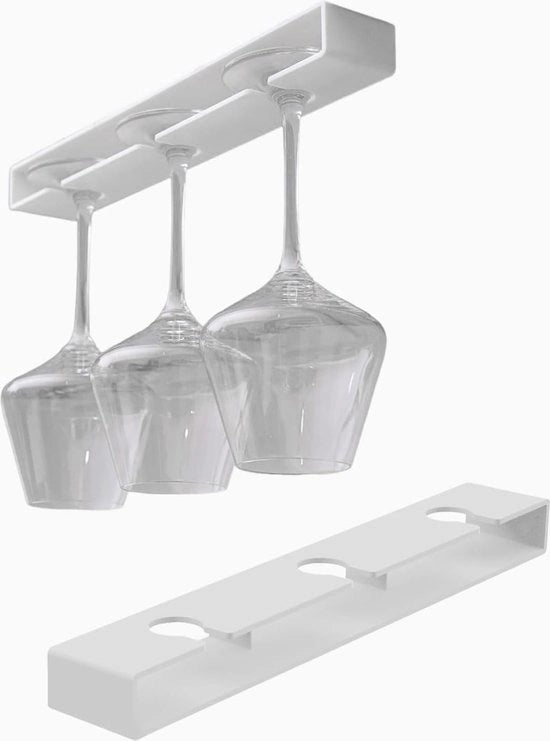 Display per vino, 2 pezzi di vetrina per bicchieri da vino in stile, supporto per bicchieri da vino in stile da appendere, senza bicchieri rovesciati (bianco)