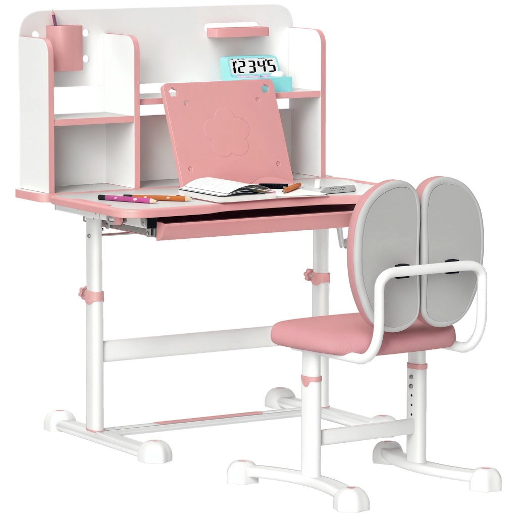 Scrivania Bambini con Sedia Regolabile ¨C zephmum ¨C Rosa 80x55x107,5 cm