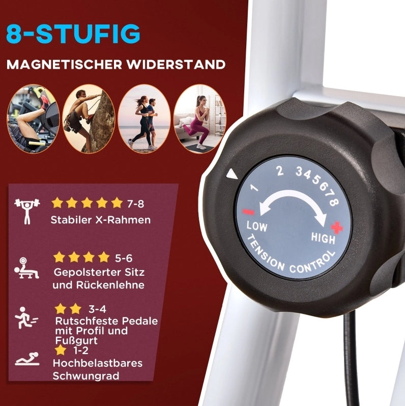 Cyclette pieghevole in acciaio rosso con resistenza magnetica
