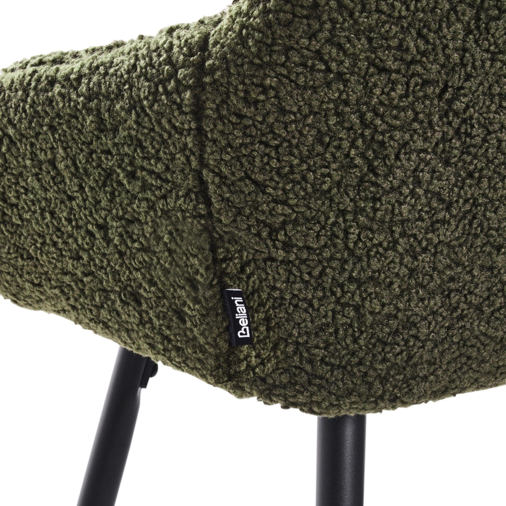Set di 2 sgabelli da bar in tessuto bouclè verde scuro con seduta imbottita e gambe in metallo stile moderno soggiorno