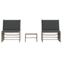 Lettini prendisole 2 pz con tavolo grigio chiaro in polyrattan 368427