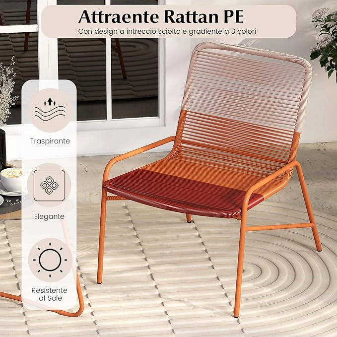 Set Salotto da Giardino in Rattan PE, con 2 Sedie e Tavolo Laterale in Legno-Plastica, Set Bistro per Balcone, Portico e Cortile