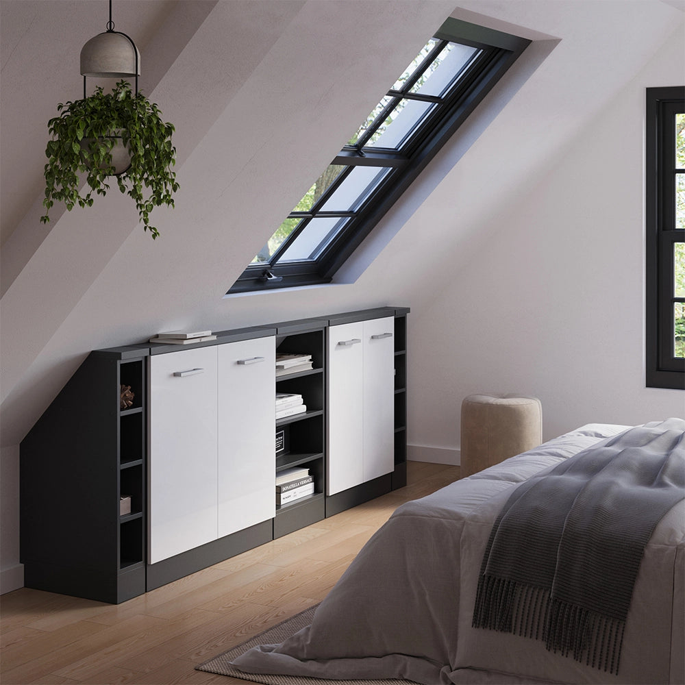 Set di mobili sottotetto Rion Bianco lucido/Antracite Set di 5 Vicco