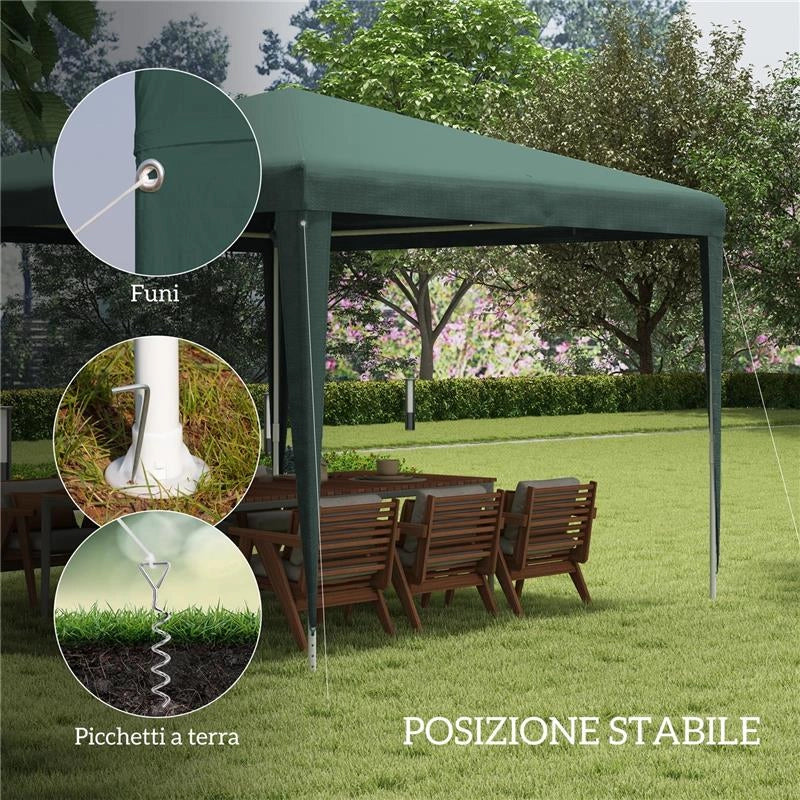 GAZEBO DA GIARDINO 3X3 M PIEGHEVOLE E PORTATILE CON COPERTURA ANTI UV VERDE